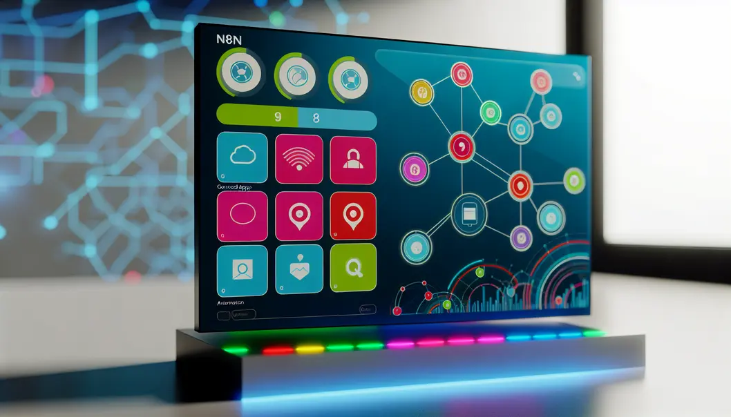 Giao diện n8n với các kết nối ứng dụng và workflow tự động hóa.